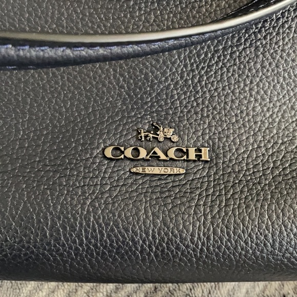Coach Turnlock Leather Shoulder Bag Dark Navy - Picture 3 of 10